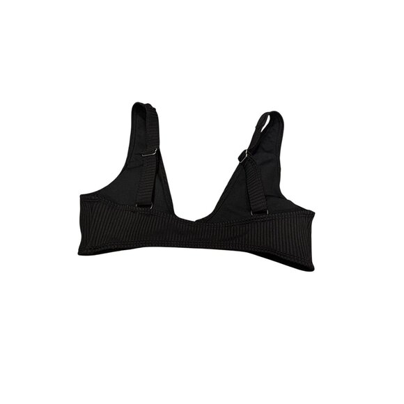 Black Ribbed Plunge Bralette With Adjustable Straps & Front Clasp - Size S - Picture 5 of 8